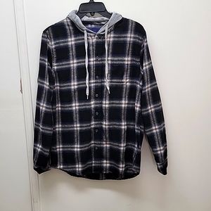 VSTR Flannel Button Collar Hooded Shirt - Size S